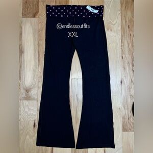 VS PINK BLACK FOLD OVER FLARE LEGGINGS WITH PINK GOSSIP LOGO WAISTBAND SIZE XXL
